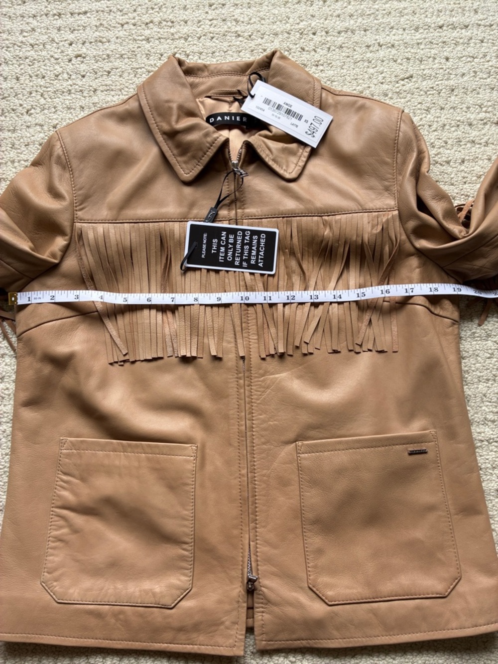 Danier NWT Women’s Ange Latte Brown Fringe Leather Jacket Size XS NEW - Picture 9 of 12
